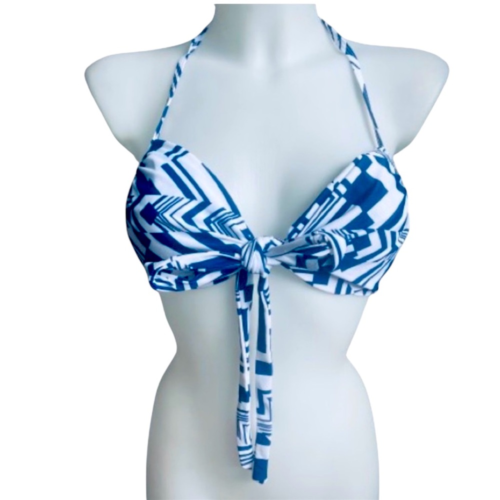Victoria’s Sectet The Wrap Halter Underwire Padded Blue & White Bikini Top 34 B